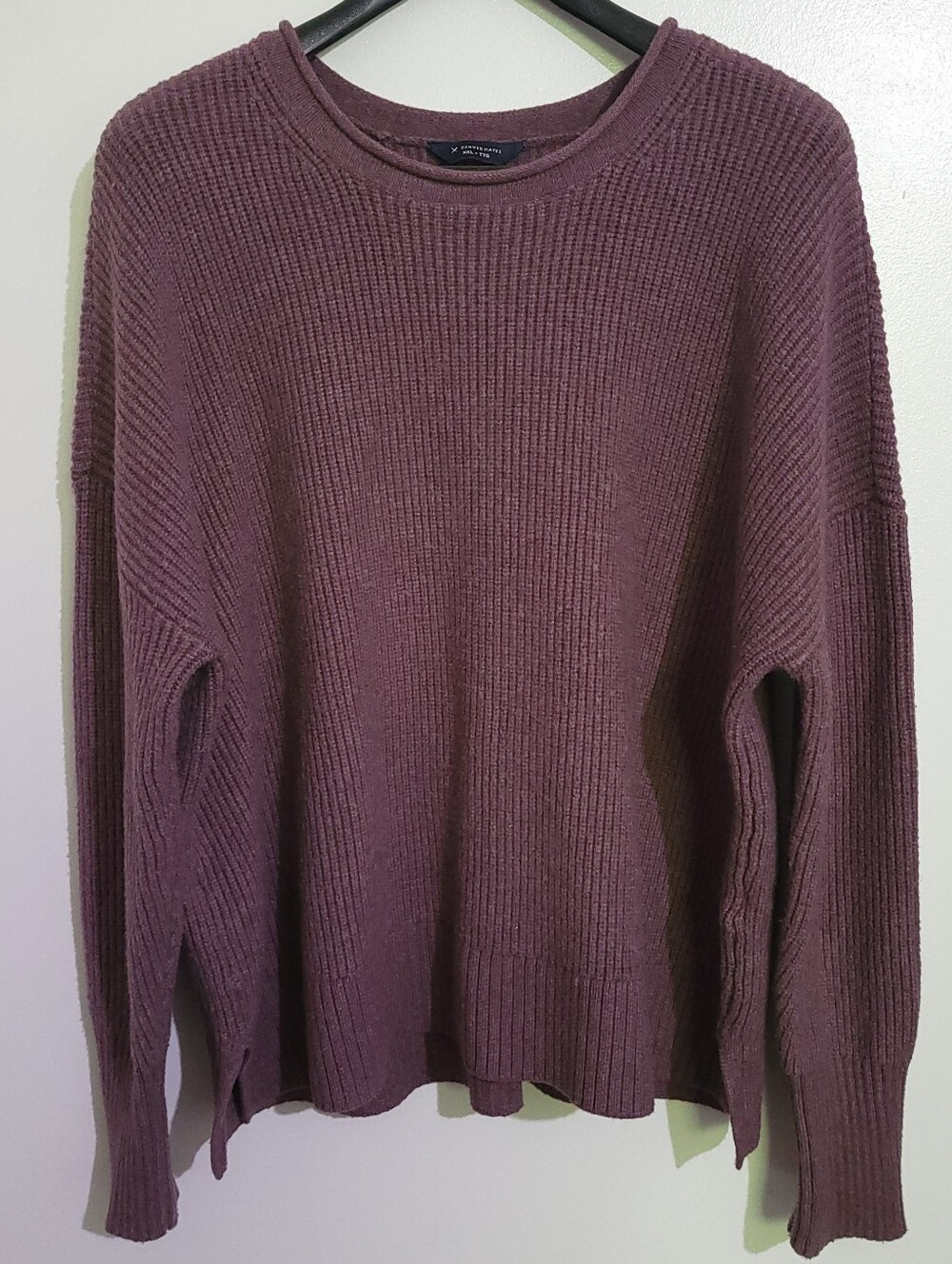 Denver Hayes Ribbed Knit Crew Neck Sweater Plum Size XXL